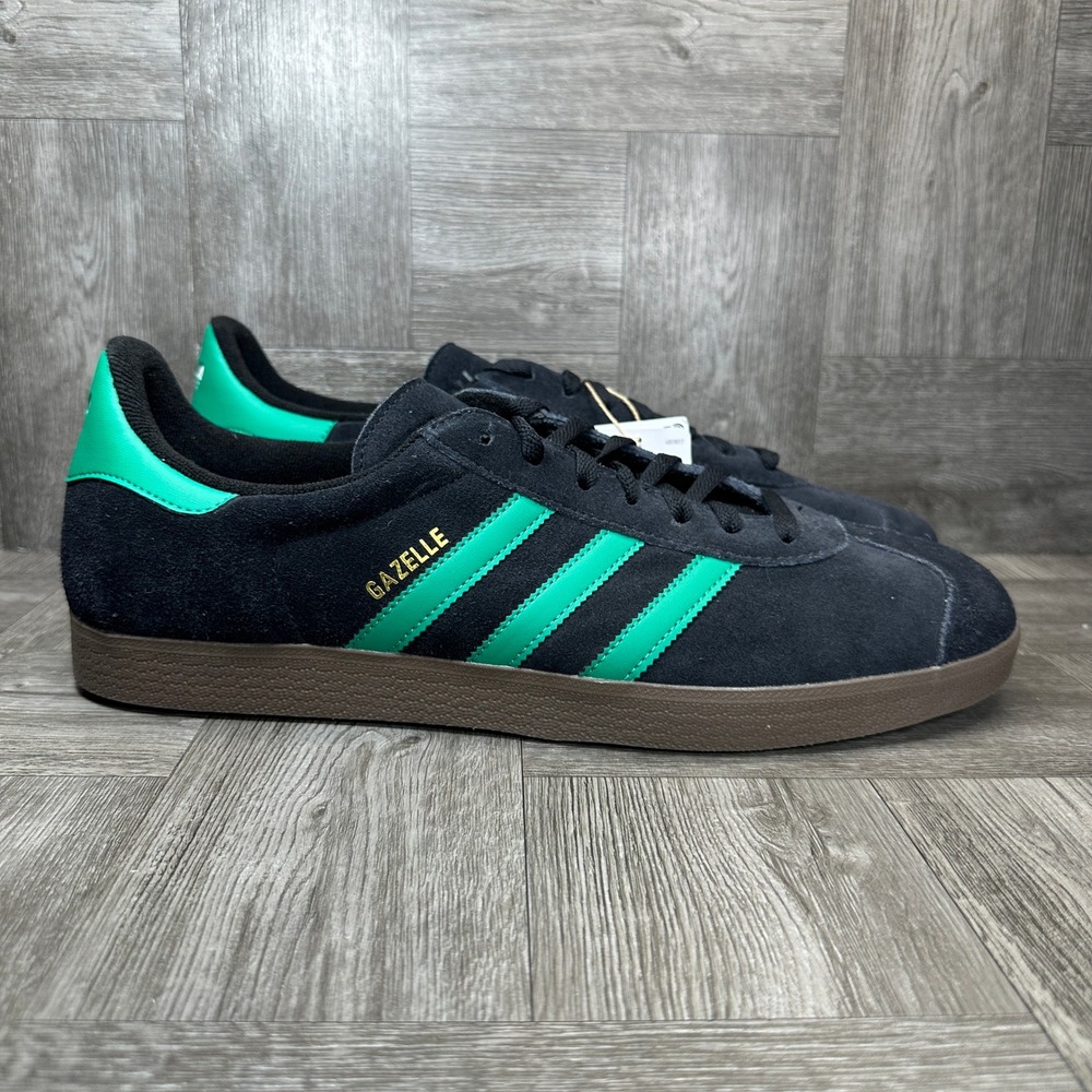 Adidas Gazelle Mens 14 Black Suede Green Gum Retro Classic NEW JH5394 - Picture 1 of 8